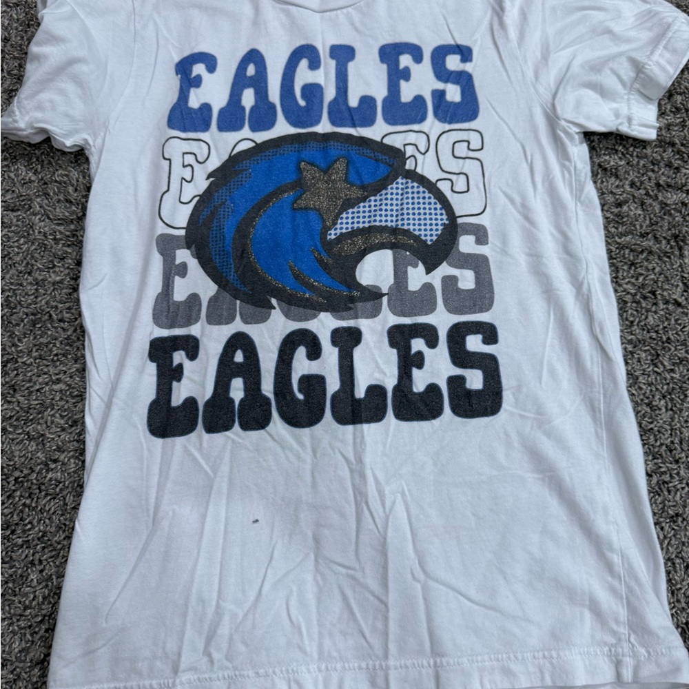 Gildan White Tee with Blue and Gray Eagle Design